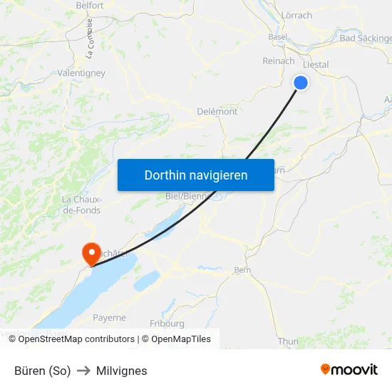 Büren (So) to Milvignes map