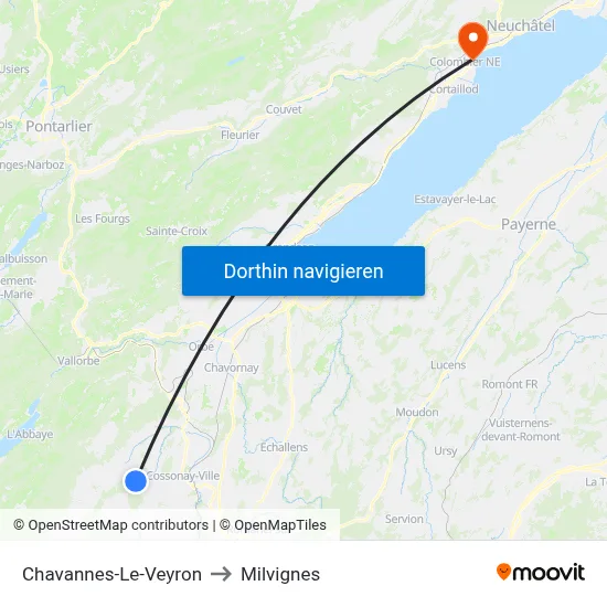 Chavannes-Le-Veyron to Milvignes map