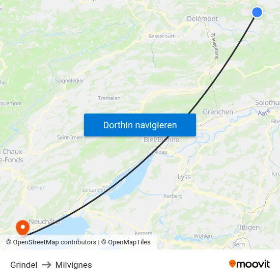 Grindel to Milvignes map