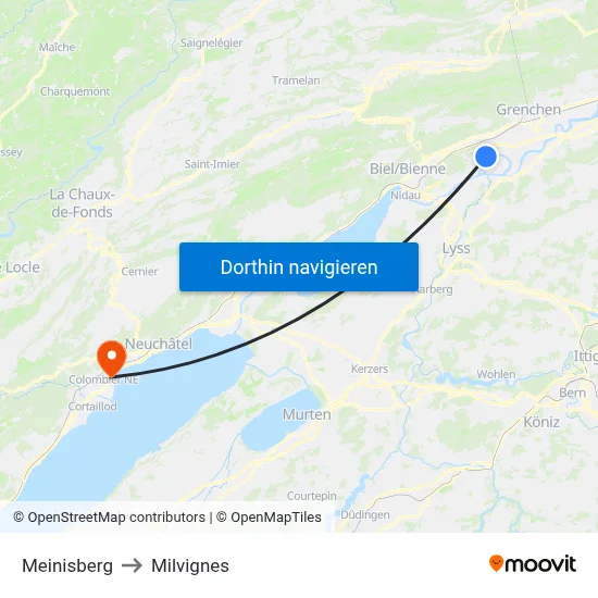 Meinisberg to Milvignes map