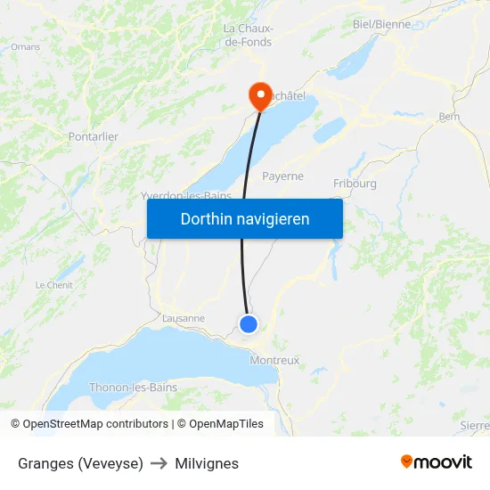Granges (Veveyse) to Milvignes map