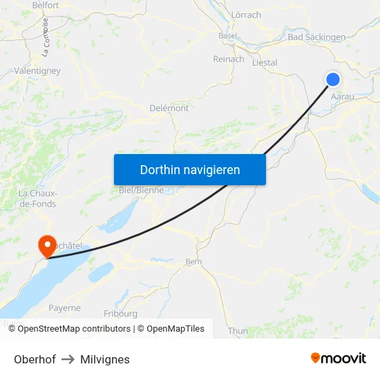 Oberhof to Milvignes map