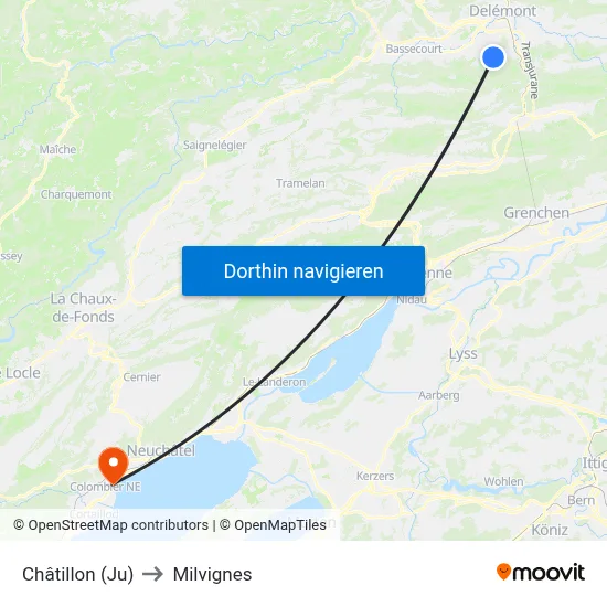 Châtillon (Ju) to Milvignes map
