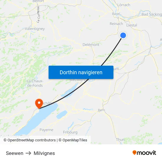 Seewen to Milvignes map