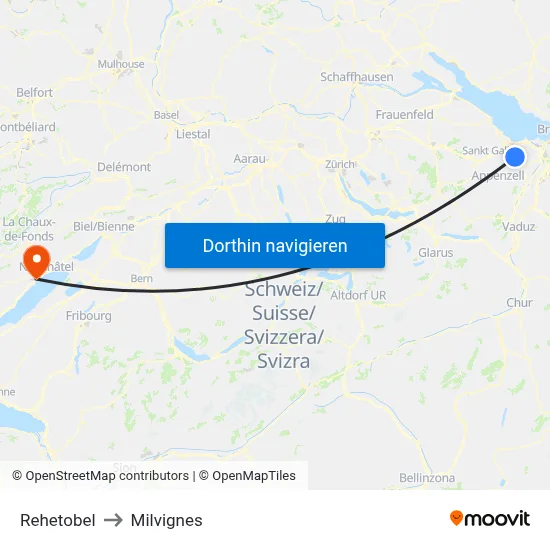 Rehetobel to Milvignes map