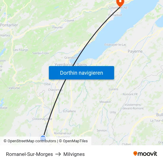 Romanel-Sur-Morges to Milvignes map