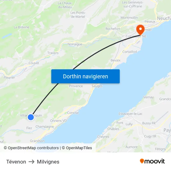 Tévenon to Milvignes map