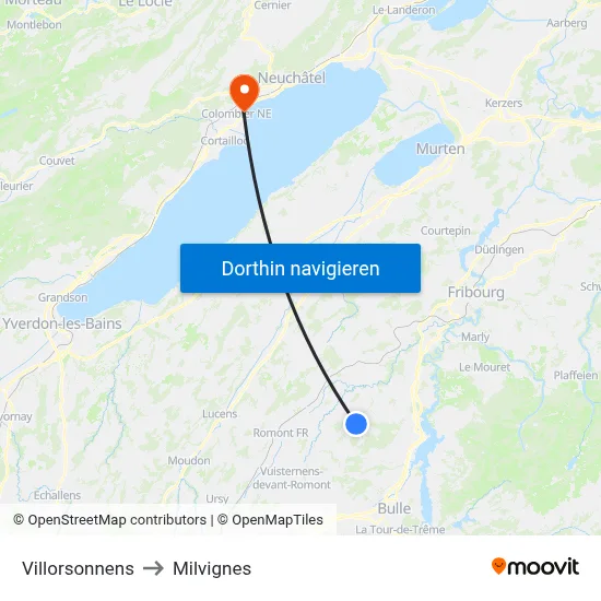 Villorsonnens to Milvignes map