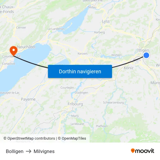 Bolligen to Milvignes map