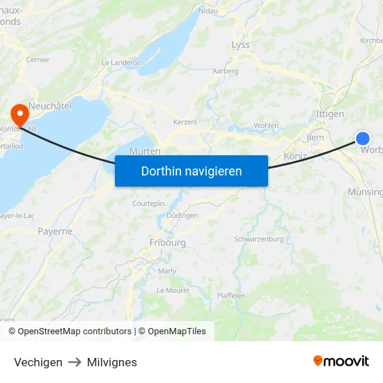 Vechigen to Milvignes map