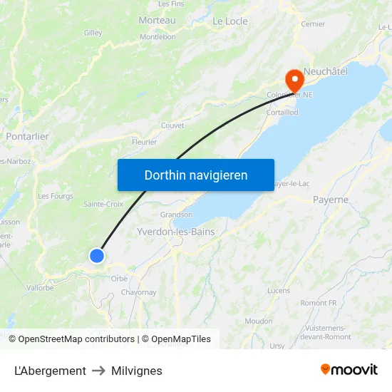 L'Abergement to Milvignes map