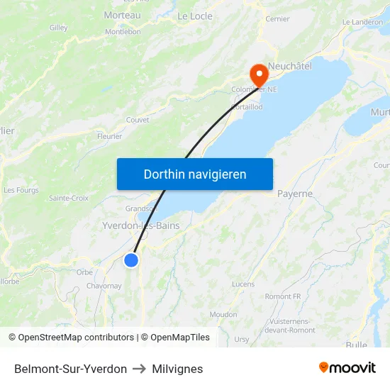Belmont-Sur-Yverdon to Milvignes map