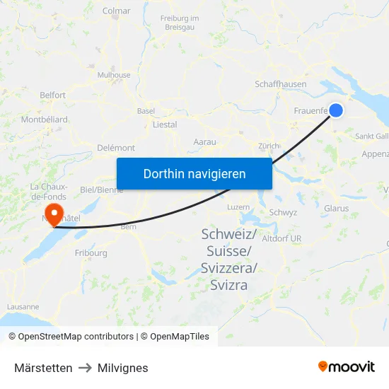 Märstetten to Milvignes map