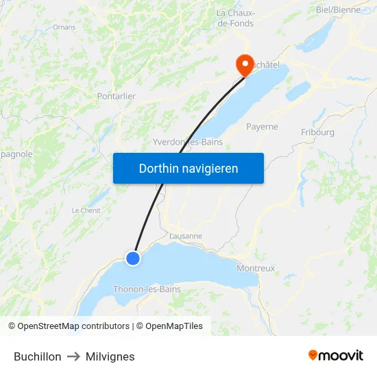 Buchillon to Milvignes map