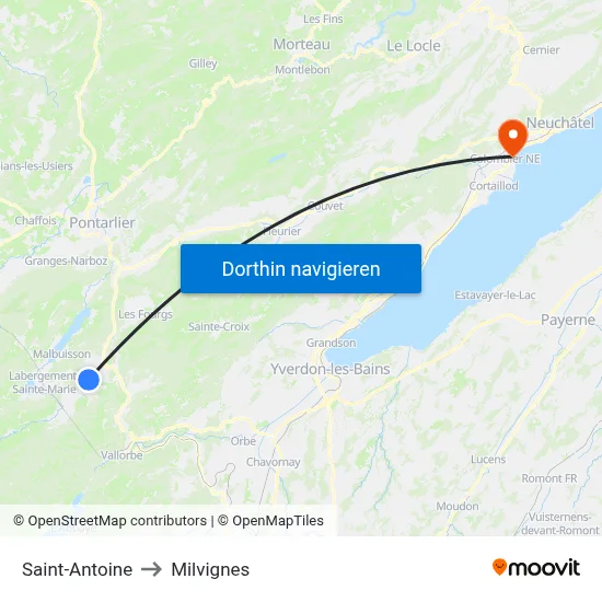 Saint-Antoine to Milvignes map