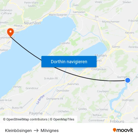 Kleinbösingen to Milvignes map