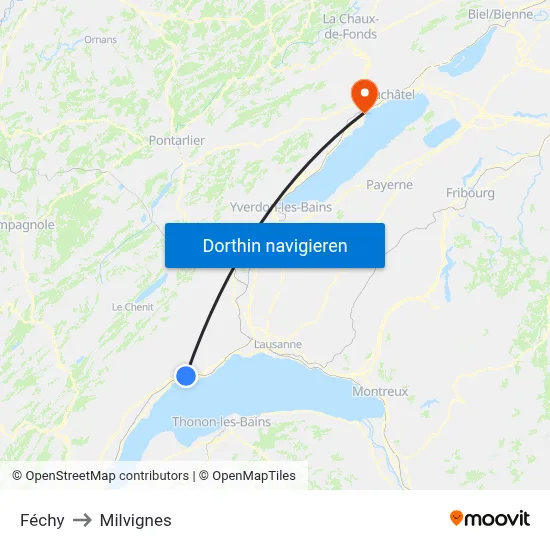 Féchy to Milvignes map