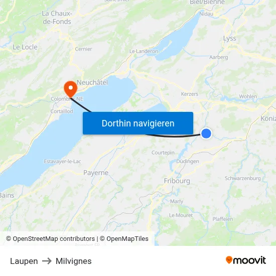 Laupen to Milvignes map