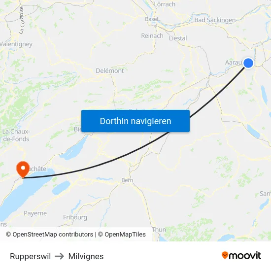 Rupperswil to Milvignes map