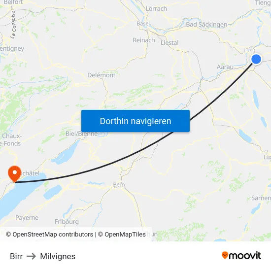 Birr to Milvignes map