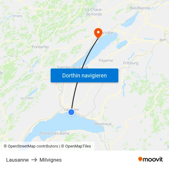 Lausanne to Milvignes map