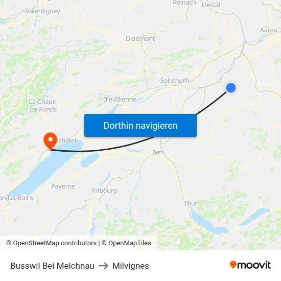 Busswil Bei Melchnau to Milvignes map