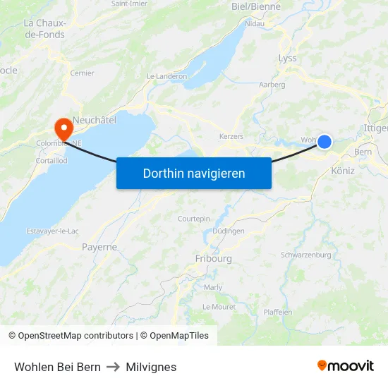 Wohlen Bei Bern to Milvignes map