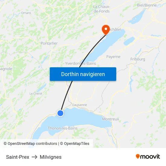 Saint-Prex to Milvignes map