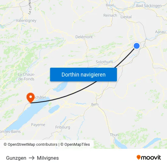 Gunzgen to Milvignes map