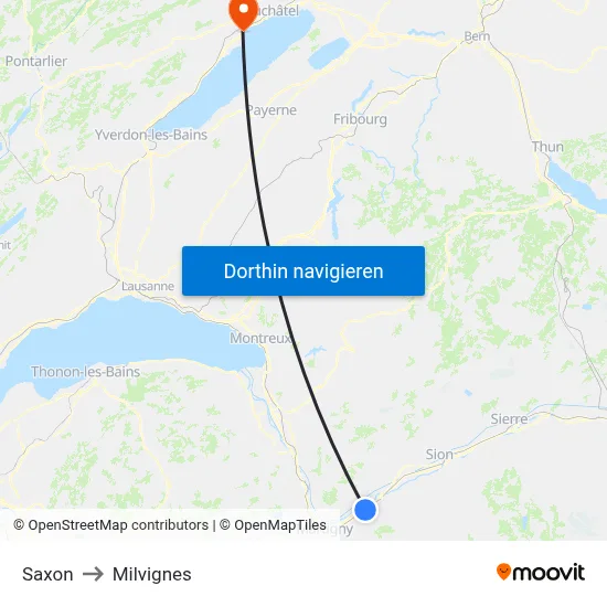 Saxon to Milvignes map