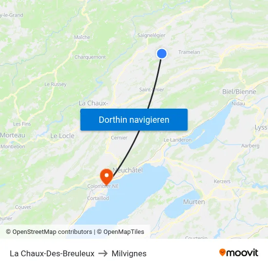 La Chaux-Des-Breuleux to Milvignes map