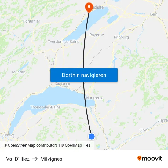 Val-D'Illiez to Milvignes map
