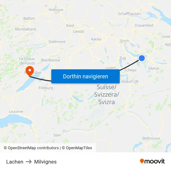 Lachen to Milvignes map