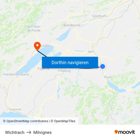 Wichtrach to Milvignes map