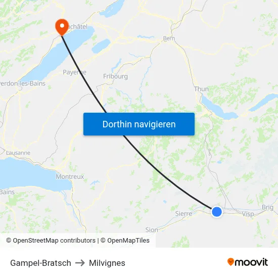 Gampel-Bratsch to Milvignes map