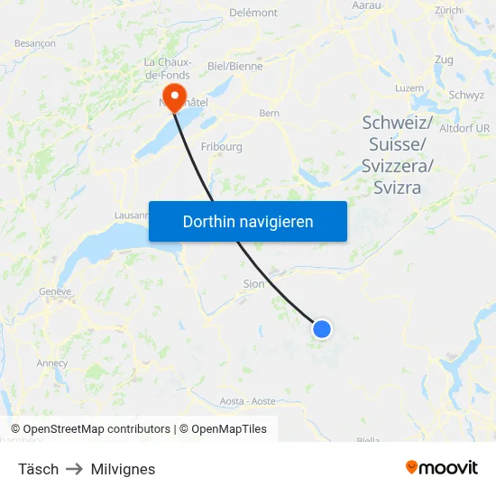Täsch to Milvignes map