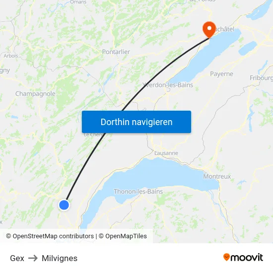 Gex to Milvignes map
