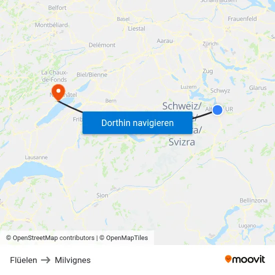 Flüelen to Milvignes map