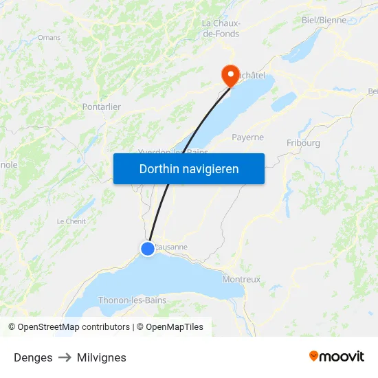 Denges to Milvignes map