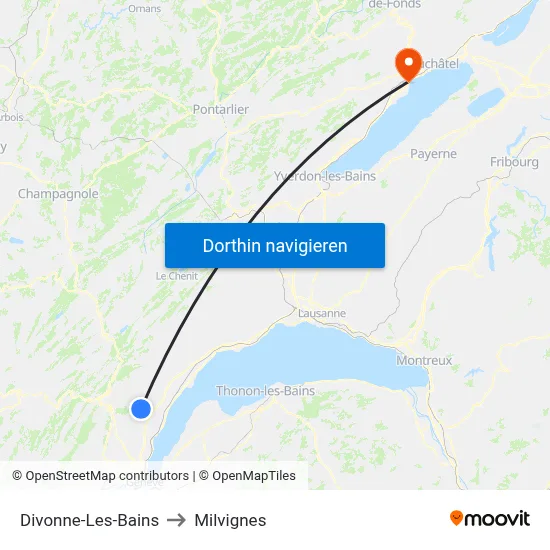 Divonne-Les-Bains to Milvignes map