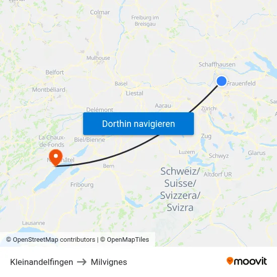 Kleinandelfingen to Milvignes map