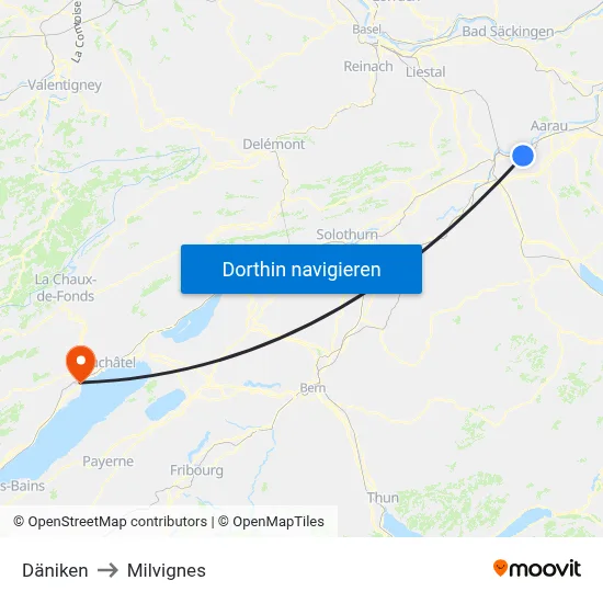Däniken to Milvignes map