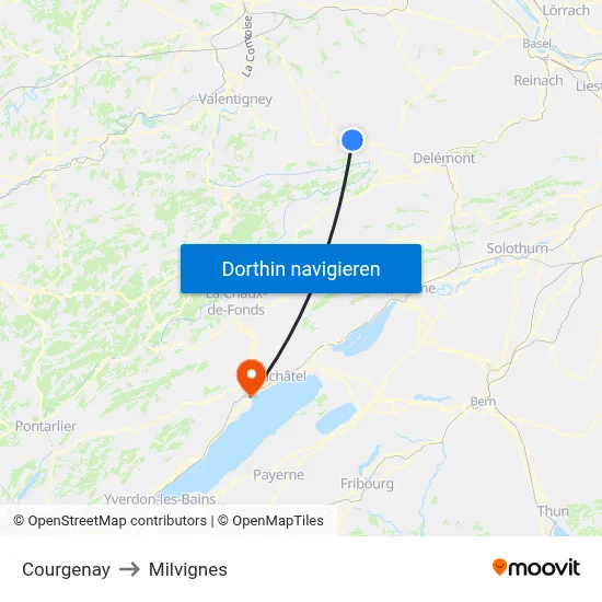 Courgenay to Milvignes map