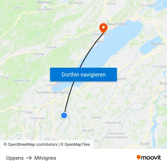Oppens to Milvignes map