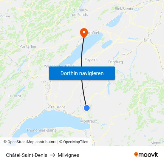Châtel-Saint-Denis to Milvignes map