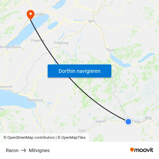 Raron to Milvignes map