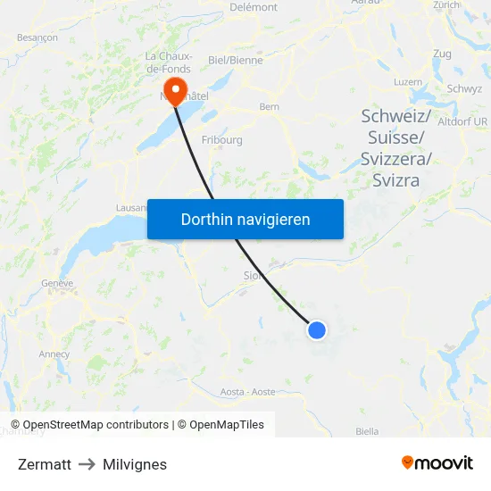 Zermatt to Milvignes map