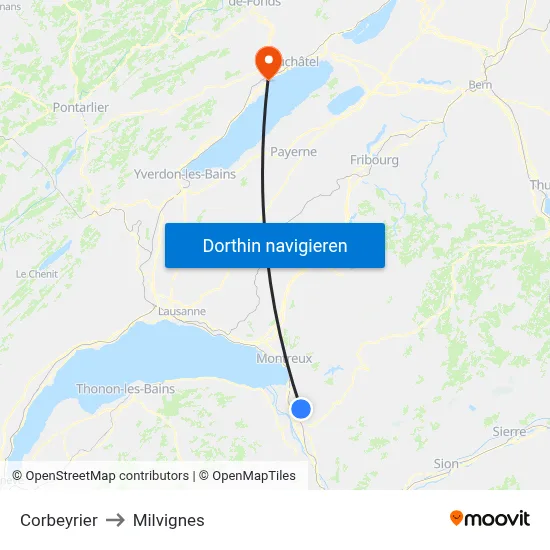 Corbeyrier to Milvignes map