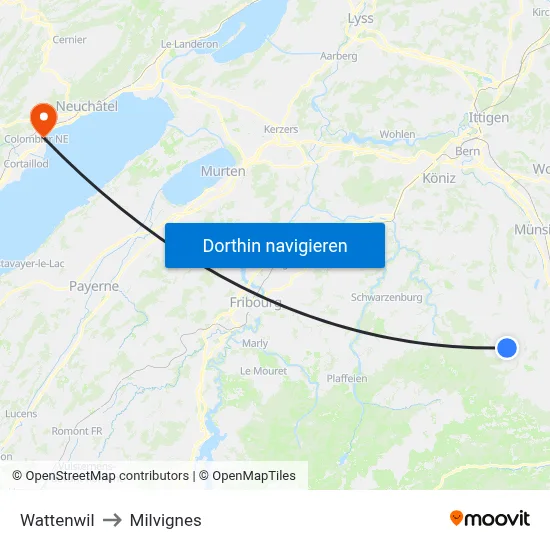 Wattenwil to Milvignes map