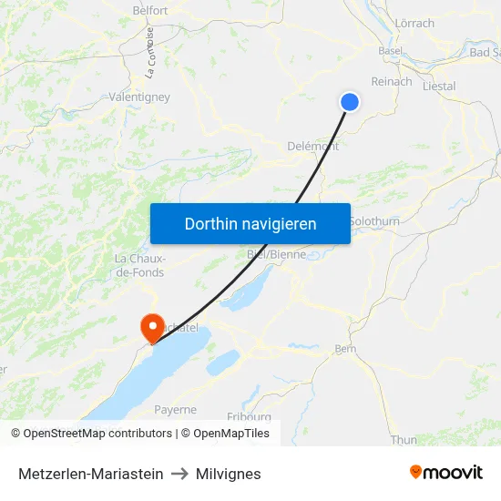 Metzerlen-Mariastein to Milvignes map